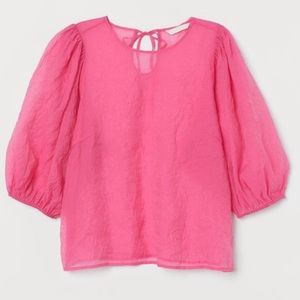 Pink sheer bubble sleeves top